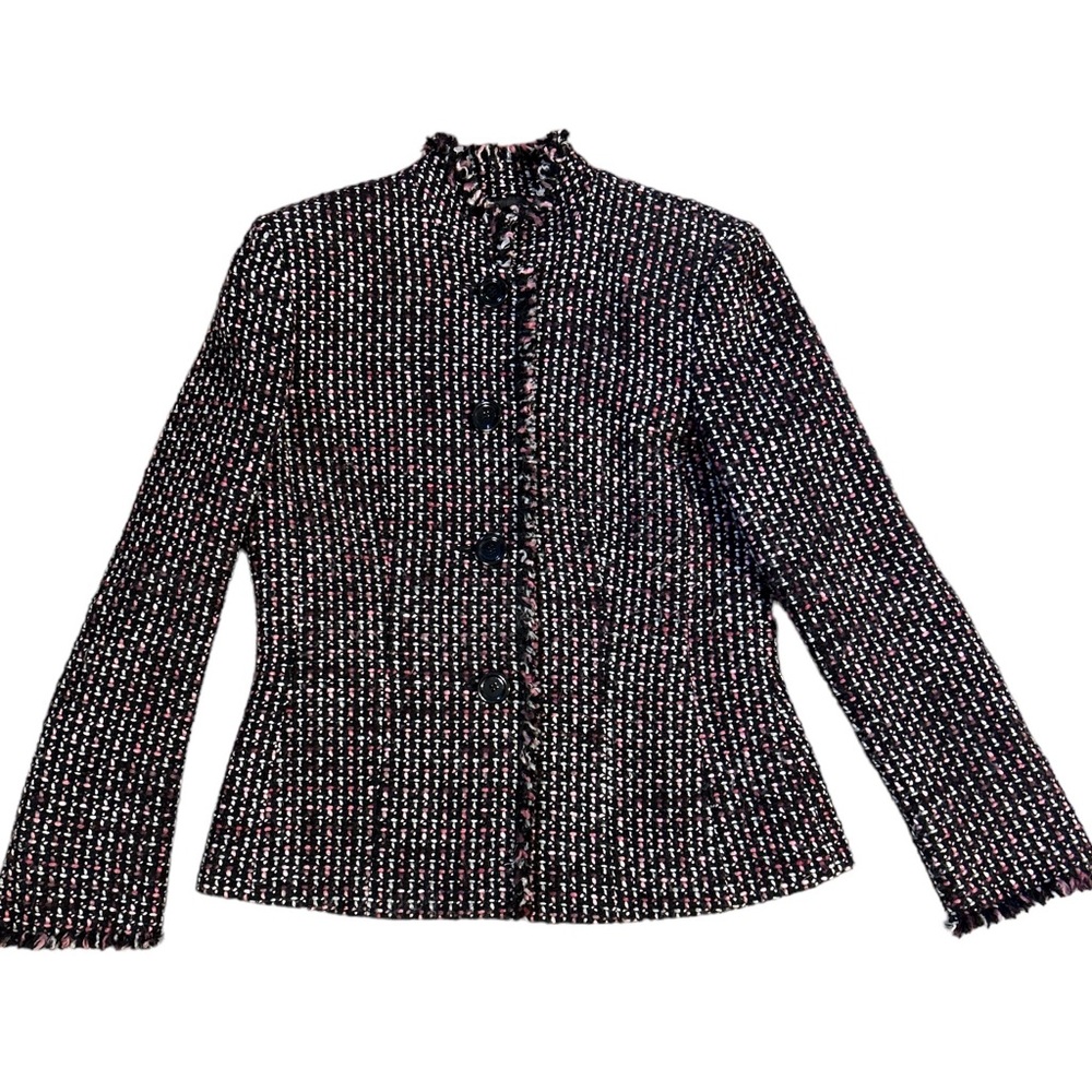 Daniele O by Tahari Levine Black&Pink Wool Tweed Fully Lined Blazer Size 10